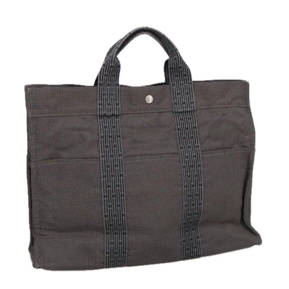 HERMES Her Line MM Tote Bag Canvas Gray Silver Auth bs20269 - Picture 1 of 16